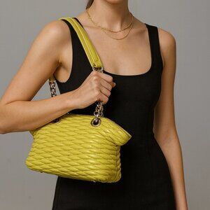 Paolo Masi Italy Woven Leather Tote Bag Yellow Genuine Leather Handbag Italy